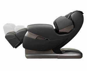 Massagestol Santé Hoshi 3D i svart färg, visad från sidan med en genomskinlig överlappning som illustrerar olika positioner av stolen.