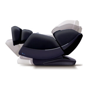 Närbild av den eleganta och moderna designen av massagestol Santé Shiri 3D med en kombination av svart och vit färg.